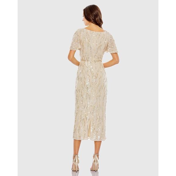 Mac Duggal Sequined V Neck Flutter Sleeve Tea Length Dress 93591 Sz 6 - Picture 3 of 3